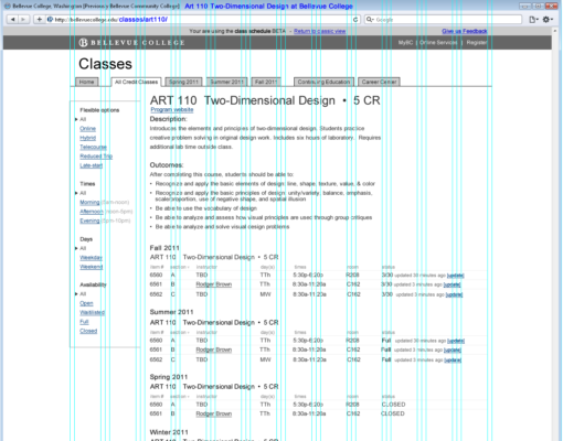 early wireframe class page