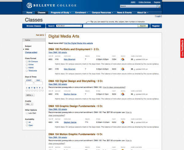 Course listings
