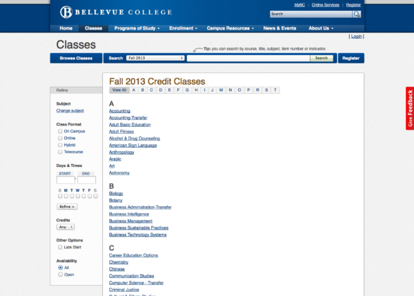 Discipline listings for Fall 2013