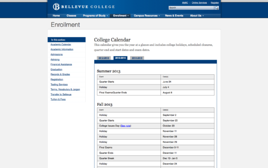 College calendar