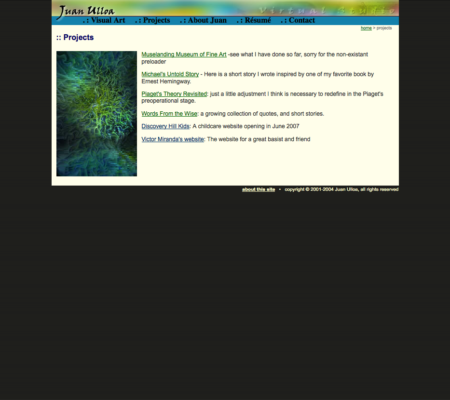 screenshot of projects page