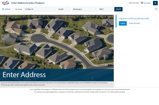 Order page, before search and log-in